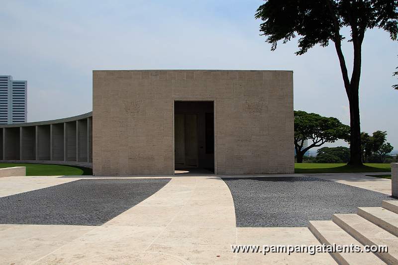 The East hemicycles structures which are faced with travertine limestone.