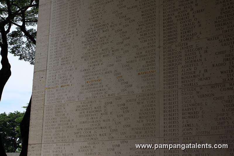 Inscribed names on the tablet of the missing in Manila American Cemetery and Memorial.