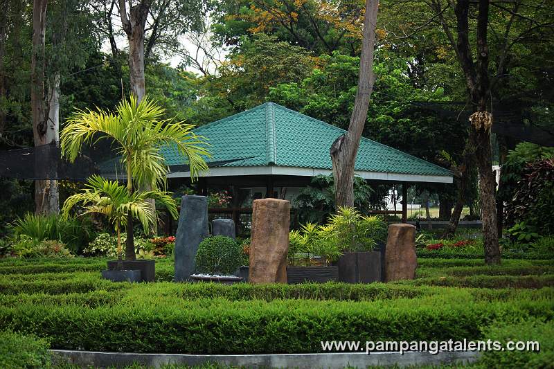 Landscape of Flower Garden with Function Hall in Quezon Memorial Cirle in Quezon City.