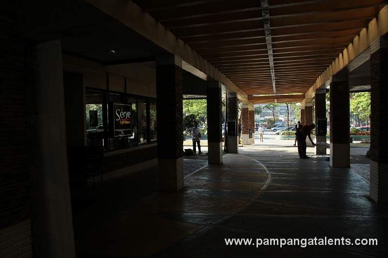 Hallway of Restaurants Area with Parking Area in Background.