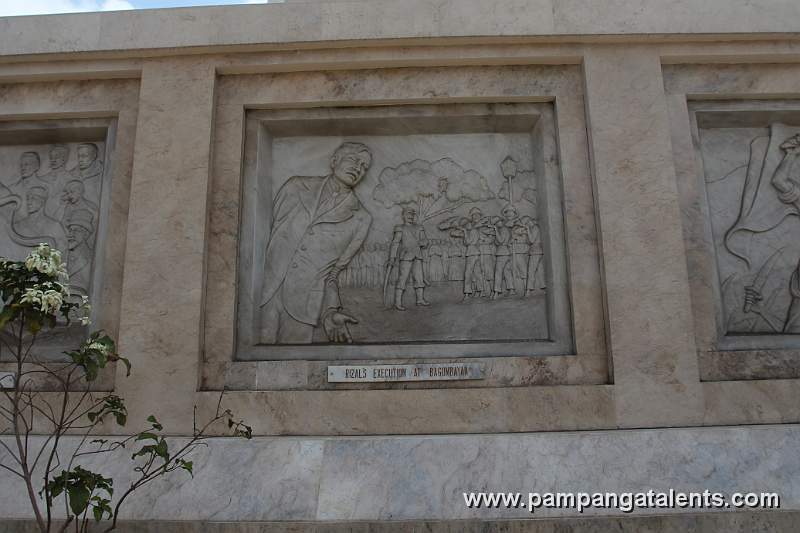 Sculpture of Dr. Jose Rizal's Execution at Bagumbayan on Quezon Memorial Shrine Facade.