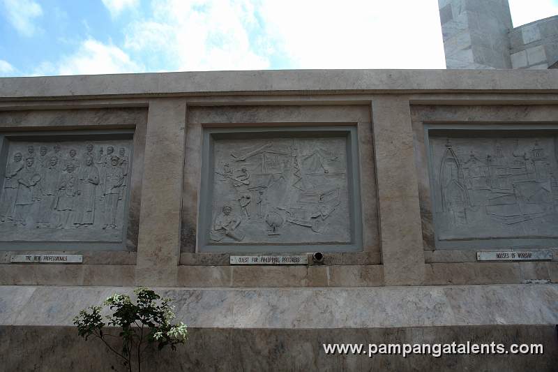 Sculpture of Quest for Philippine Progress on Quezon Memorial Shrine Facade.