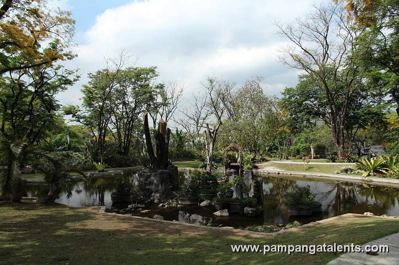 Man made Lagoon with Bonsai Plants inside Tropical Garden in Quezon Memorial Circle in Quezon City.