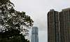 View on the International Commerce Centre with a clue of the Victoria Towers  Location: Kowloon Park - Hong Kong